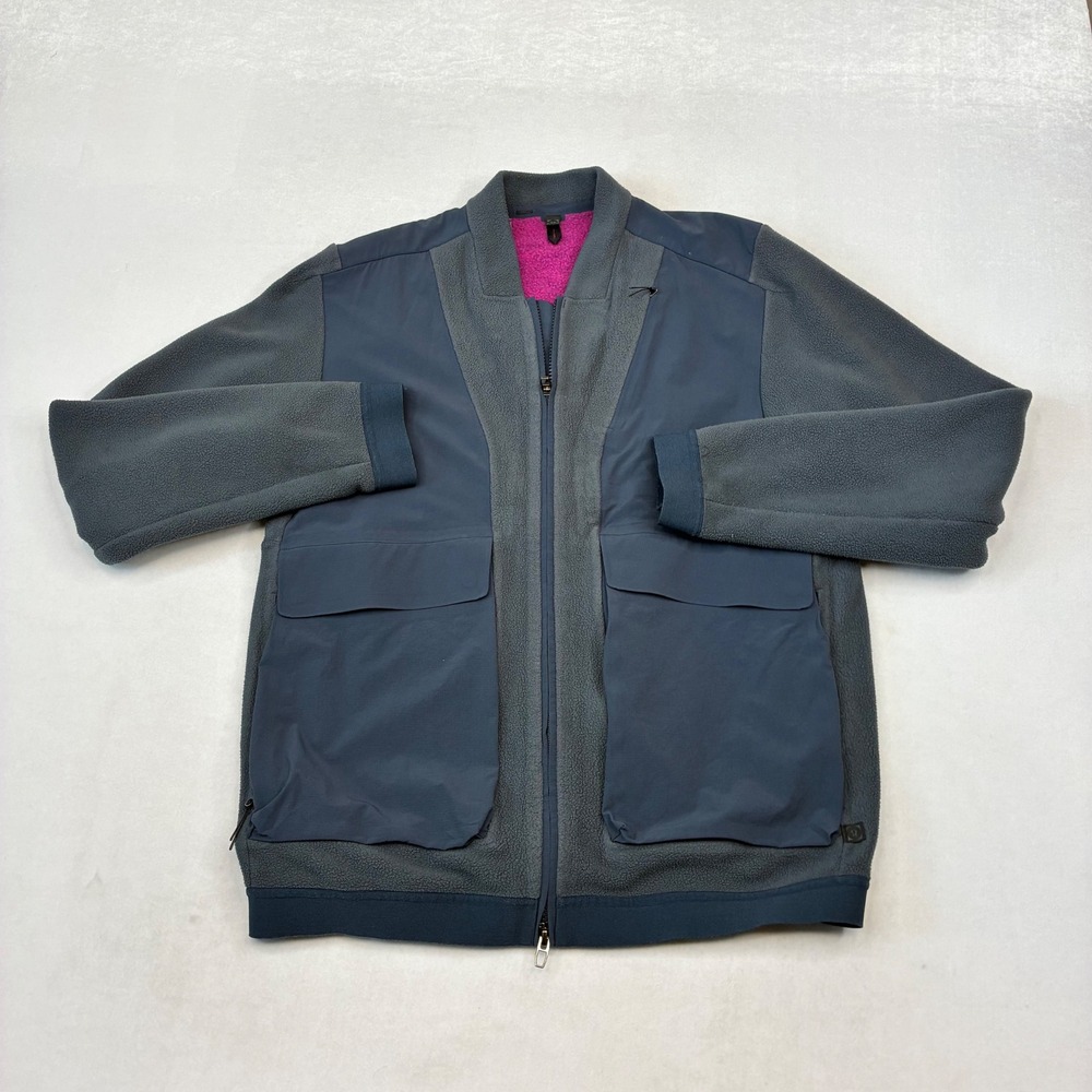 Lululemon Lab Bomber Jacket Mens L Grey Navy Wool Fleece Full Zip Techwear